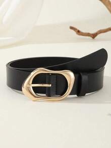 1pc Minimalist Fashion Asymmetric Gold Buckle Women's Belt, Versatile For Jeans, Casual Pants, Dresses - Black - View 10