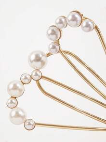 1pc Women Gold Faux Pearl U-Shaped Metal Hair Clamp, Fashionable & Minimalist Bun Maker, Elegant Hair Accessory Tool For Daily Use Bun Hair Piece Hair Styling Pins, Wedding Items, Hair Accessories, Head Accessories, Hair Accessories For Women,Summer,Holiday,Travel - Gold - View 7