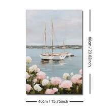 1 幅带框/无框帆船绣球花海岸海报孙女海洋海滨风景墙艺术帆布印刷简约海滩别墅美学装饰画适用于公寓、客厅、卧室、现代家居装饰 - 彩色 - 查看 7