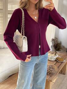 PoPoHouse Women's Elegant Solid-Color Knit Sweater With Dropped Shoulders For Women, Suitable For Autumn And Winter, Fashionable As An Outerwear Piece.