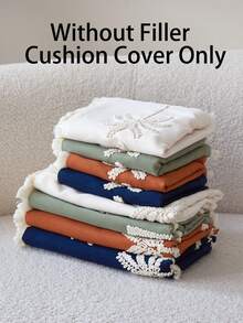 1pc Blue Embroidered Coconut Tree Decorative Throw Pillow Cover, Suitable For Indoor Decor, All Season, Pillow Insert Not Included