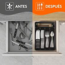 Lifewit Organizador de Cubiertos, Bandeja Cubiertos Cajon Cubertero para Cajón para Menaje, Cocina Organizador de Cubertería Compacto para Cucharas Tenedores, 5 Compartimentos, Negro - Gris - Ver 8