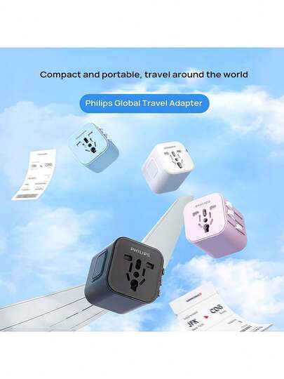 PHILIPS Adaptador universal internacional SPB1013B/93. Diseño portátil de amplio voltaje. Compatible con más de 200 países y regiones. Imprescindible para viajes internacionales, negocios y estudios en el extranjero. Enchufe tipo A (EE. UU.) (220-240 V).