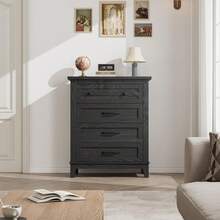 mteryoing Home 4 Dresser For Bedroom, 34.8" Tall Vertical Drawer Dresser With Large Storage, Freestanding Wooden Closet Chest For Bedroom, Living Room - 黑色 - 查看 3