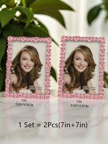 1pc Natural Pink Stone Picture Frame, Modern Style Plastic Material 6-Inch And 7-Inch Rectangle Photo Frame, Suitable For Festival/Celebration Photos And Gift (Random Sheet) - Baby Pink - View 12