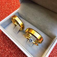 Pair Of 6mm Beveled Engagement Wedding Rings + Solitaire Ring COD-106 - Gold - View 1