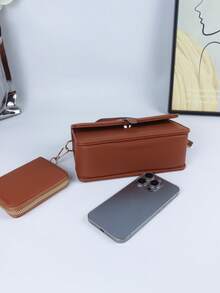 2 Pieces Fashion Solid Color Multi-Functional Shoulder Bag With A Lightweight Coin Purse, Card Holder, Lightweight For Business And Leisure, Simple Solid Color Flap Cross Bag, Suitable For Female College Students And White-Collar Workers, Very Suitable For Office, University, Work, Business, Commuting, Outdoors, Travel And Outing