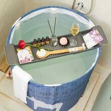 1pc Bathroom Multi-Functional Telescopic Rack, Bath Tub Phone Holder, Toilet Storage, Bathtub Shelf Organizer Extendable Bathtub Tray - Multifunctional Plastic Bathtub Caddy Bathroom Shelf, Minimalist & Stylish Bathtub Storage Rack For Towels, Books, Candles, Wine And Phone Holder