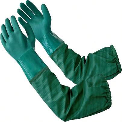 Eiito Extra-Long 26" Rubber Pond Gloves, Chemical Resistant Gloves PVC Reusable,Heavy Duty Waterproof Cleaning Gloves With Cotton Liner,Anti-Skid, Acid-Alkali And Oil