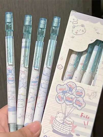 4pcs Cute Fish & Cat Design Automatic Pencils, High-Quality, 0.5mm Lead, Ideal For Students, Exams, Back To School, Office Supplies