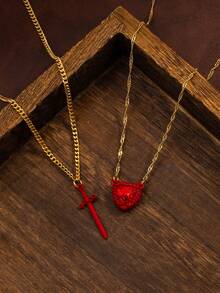 心与剑项链独特情侣项链银色镀金项链情侣首饰圣诞节和情人节礼物 - 心形劍項鍊 - 查看 9