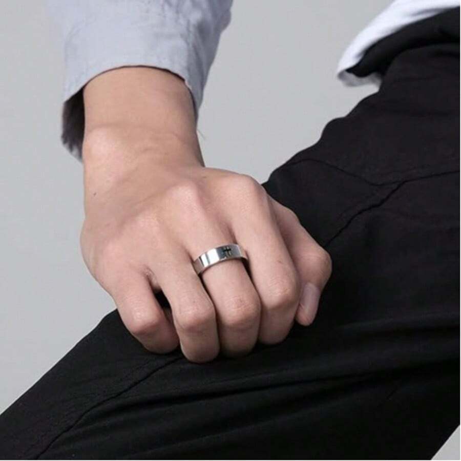 1pc Unisex Stainless Steel Cross Ring, Faith Engagement Wedding Commitment Ring