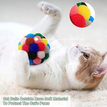 3pcs Random Color Funny Cats Bouncy Ball Toys Kitten Plush Bell Ball Mouse Toy Planet Ball Cat Chew Toys Interactive Pet Accessories
