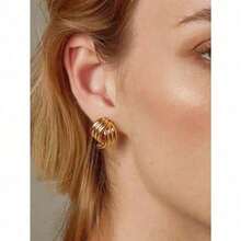 1 Pair Simple Fashion Creative Unique Design Gold Twist Hoop Earrings, Suitable For Daily Wear For Women - Gold - View 7