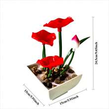 LUMIARTISAN Red Lotus Leaf Desktop Fountain With Pink Flowers - USB Power Indoor Waterfall Decoration, Suitable For Office Or Living Room, Plastic Material, Living Room Decoration | Vibrant Desk Fountain | Plastic Structure - 紅蓮 - 查看 7