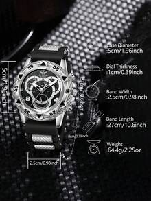 1pc Men's Silicone Watch Band, Casual Sports 3-Eye Digital Dial Quartz Watch, Suitable For Daily Wear Or As Holiday Gift For Friends - Black - View 4