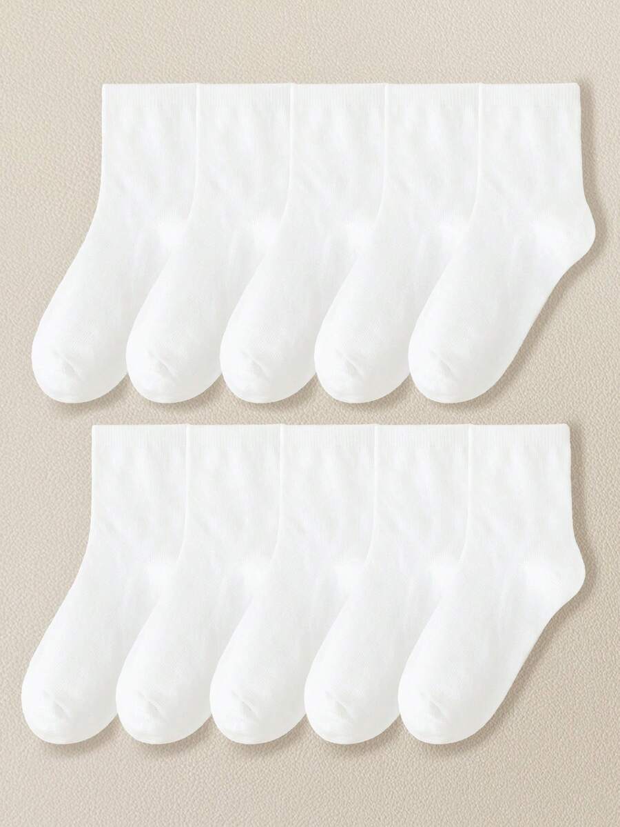 10 Pasang Kaos Kaki Anak-Anak yang Bernapas, Cocok untuk Musim Semi, Musim Panas, Musim Gugur, Menyerap Keringat, Tahan Bau, Putih Bersih, Kaos Kaki Pelajar - Putih - View 1
