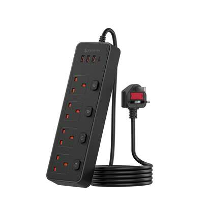 八合一英国电源插座，PC材质，1.8米延长线，3250W AC*4，USB*3+Type-C*1，独立开关控制，适用于办公室、卧室、厨房、客厅等场景