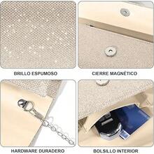 REKOBON Bolso de Noche Carteras de Embrague para Mujer, Bolso de Noche de con Purpurina con Cadena, Bolsos Cruzados de con Sobre de Hombro para Mujer Brillante - Champán - Ver 10