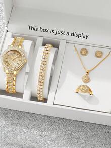 6 PIEZAS | Conjunto de relojes de cuarzo de estilo retro elegante para mujeres, con diamantes de agua, números romanos. Estilo bohemio. Adecuado para uso diario, uso en fiestas. Regalos de cumpleaños, regalos de Navidad, etc.