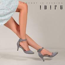 Women's IN3 D'Orsay Pumps Low Kitten Heels For Women Dress Shoes Pointed Closed Toe Wedding Bride Ankle Strap Dressy Silver Black Nude White Gold Heels For Women-2025 - 深灰色絨面革 - 查看 6