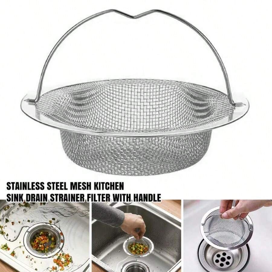 1PC Stainless Steel Mesh Kitchen Sink Drain Strainer Filter With Handle - Default - View 1