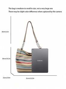 简约大容量托特包彩虹单肩包 - 彩色 - 查看 4