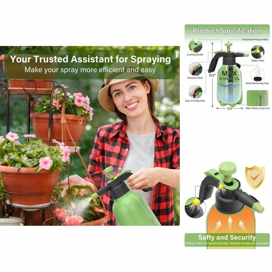0. 53 Gallon Manual Handheld Sprayer In Green, High - Quality PP Plastic, 2 Adjustable Nozzles For Garden & Cleaning - Mint Green - View 1