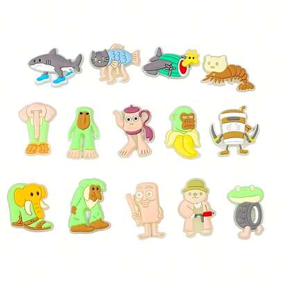 14 Peças de Decorações Pendentes de Silicone com Estampa Luminosa de Desenho Animado de Rua, Pendente de Mocassim, Acessórios de Sapato de Jardim, Clipes de Sapato de Gelatina Macia como Presentes de Festa, Adequado como Presentes para Amantes de Cinema ou Entusiastas de Mocassins.