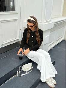 FOR BEAUTY Autumn And Winter New Solid Color Single Breasted Round Neck Ribbed Long Sleeved Knitted Sweater Women's Top, Fashionable, Simple, Gentle, Atmospheric, Slim Fitting Temperament Suitable For Daily Commuting Sweater Coat , Women's Clothing Chic Autumn New Year