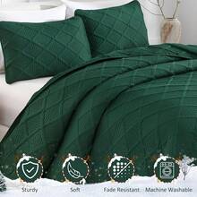 Yiran - Juego de edredón de color beige, tamaño, ligero, diseño de ondas ultrasónicas, colcha de microfibra suave para todas las estaciones, estilo moderno, juego de funda de cama de 3 piezas - Diamante verde esmeralda - Ver 3