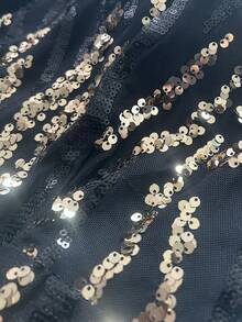Romagic Rundhals schwarzes & goldenes Pailletten elegantes langes Abendkleid, formelles Ballkleid - Schwarz - Übersicht 9