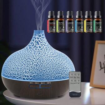 Send 6 Oils,550ml Aromatherapy Diffuser For Home, Crack Design Humidifier, Ultra Quiet Essential Oil Diffuser
