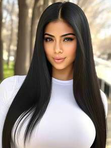 28 英寸女士黑色直发中分假发，耐热，优雅顺滑，百搭，适合圣诞节、狂欢节，适合所有女性 - 彩色 - 查看 1