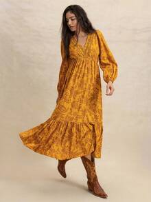 Rusttydustty Vestido romántico de mujer estilo bohemio con cuello en V, encaje y flores multicolor, adecuado para bodas, San Valentín, Año Nuevo y otras ocasiones, también apropiado para uso en fiestas