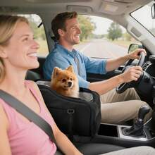 Portable Dog Car Seat For Small Dogs - Pet Booster Seat With Fixed Leash, Adjustable Straps, Storage Pocket - Center Console Puppy Car Seat For Travel, Support Pet Up To 12lbs