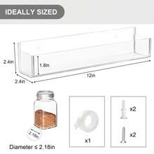 Adhesive Acrylic Spice Rack Organizer For Wall With Nano Double Sided Tape, Spice Shelf Organization For Kitchen Cabinet Door/Pantry Door, Wall Mount Seasoning Rack (Clear-2 Pack) - 透明2件裝 - 查看 2