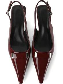 Women's Pointed Toe Slingback Heels Metal Buckle Ankle Strap Kitten Low Heel Pumps 2 Inch Stylish Retro Women Shoes-20256688 - Nâu hoa bằng sáng chế - Xem 5