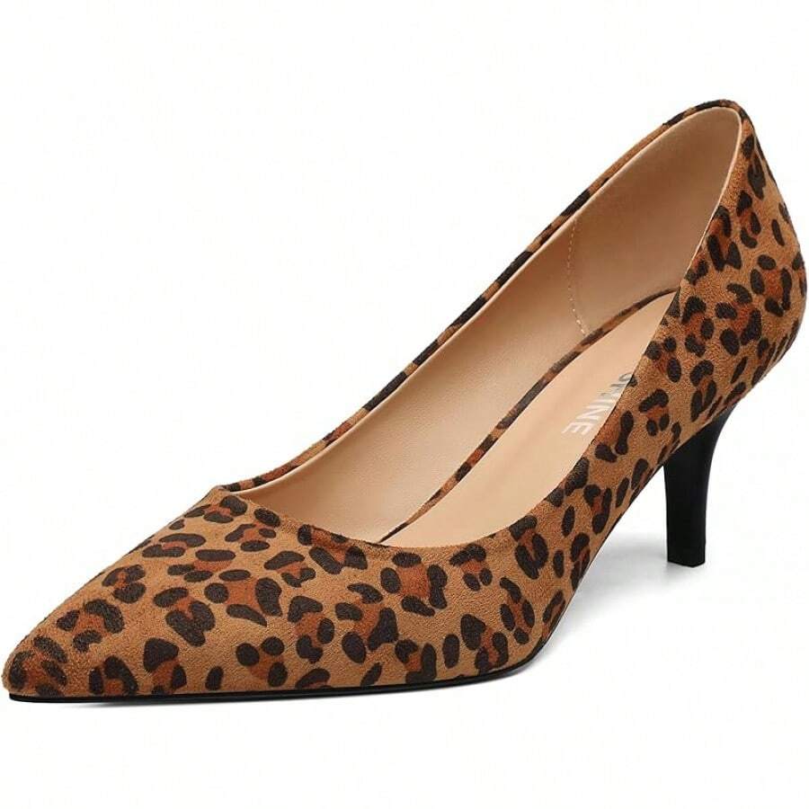 Women's Pumps Pointed Closed Toe Low Heels Dress Shoes For Work Business Office Wedding Casual 2.3 Inch-20256688 - Leopard Print - View 1