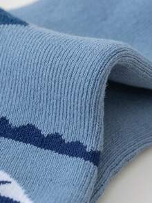 5 Pairs Boys' Crew Socks, Toddler Kids' Mid-Calf Socks, White & Blue, Color Block, Cartoon Letter, Striped, Shark Pattern, Plush Lining, Spring/Autumn & Winter, Thick, Suitable For Daily Wear, Gifts, Cute, Fashionable, Minimalist, Suitable For Daily Outfit, Students, Warm - Multicolor - View 8