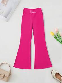 Girls' Flared Pants, Slim Fit Casual Pants, Rabbit Element Fashion Shark Print Flared Pants, Children Sports Slim Fit Yoga Leggings - Hot Pink - View 4