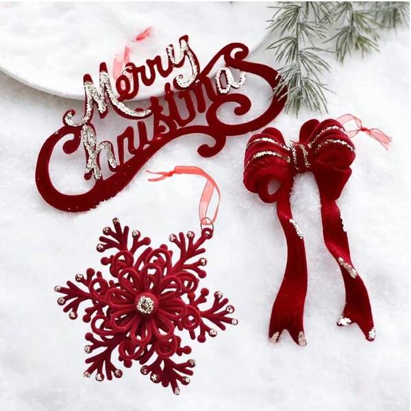 Christmas Velvet Bow Ornament - For Xmas Tree Decor, Party Gifts, Winter Wonderland Holidays, New Year Celebrations & Festive Present