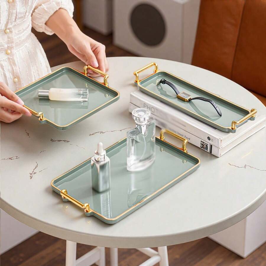 1 pièce Set de plateaux alimentaires à bordure dorée/argentée, en matériau PS, convient pour l'affichage et le stockage du pain, des pâtisseries, des fruits, des collations, des desserts, idéal pour les fêtes et les jours fériés