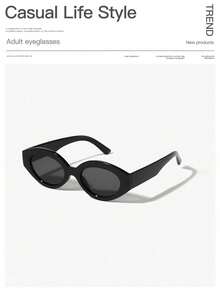 一副女士亚克力休闲复古椭圆形时尚黑色眼镜，适合度假、外出和日常佩戴，学院风猫眼造型，是返校季的理想之选。 - 彩色 - 查看 2