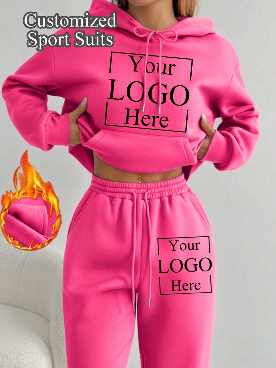 Customize Women's Fleece Suits, Add Your Own Photos, Customize Hooded Sweatshirts And Sweatpants, Customize Fall And Winter Fleece Suits - Hot Pink - View 1