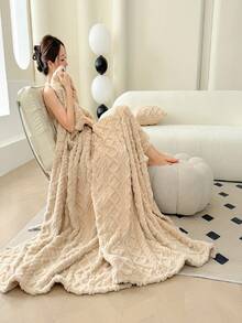 1 件米色波西米亚风格毛毯，塔夫绸提花仿羊羔绒毛毯，柔软轻盈透气保暖两用床罩/披肩，适用于客厅、卧室、宿舍、家具装饰，四季皆宜，小尺寸可用作沙滩巾 - 卡其色 - 查看 9