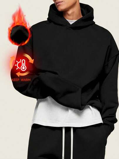 男士休闲运动卫衣 - 纯色，长袖，针织面料，H型版型，适合徒步旅行和户外活动，涤纶材质，圆领，秋冬季运动风