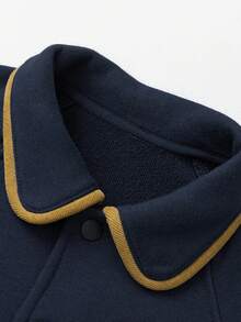 mini bala Kids College Style Baseball Jacket Soft Comfortable Loose Fit Fall Top - Dark Blue - View 6