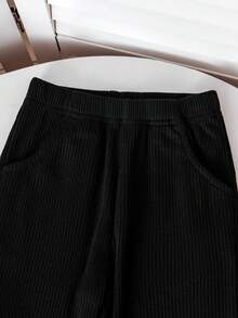 2pcs Girls Casual Outfit, Pink Heart Pattern Fluffy Half-Zip Sweater Top Paired With Black Bell-Bottom Pants, Suitable For Daily Wear