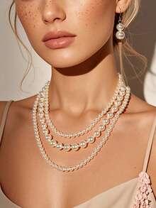 1 套珍珠项链和耳环 - 白色 - 查看 2
